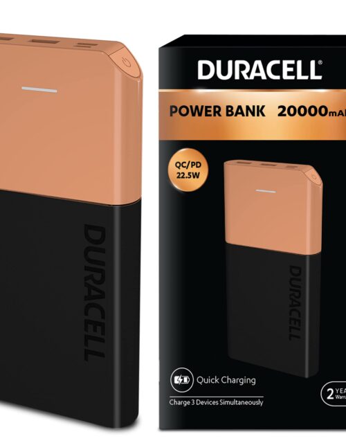 Duracell 20000 MAH Slimmest Power Bank with 1 Type C PD and 2 USB A Port